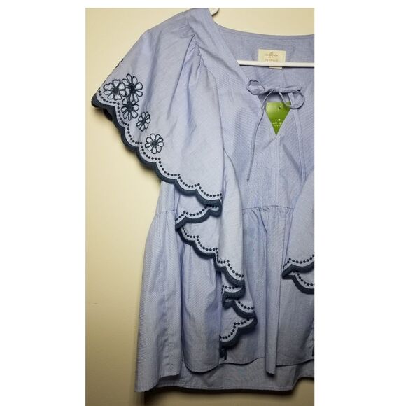 NWT|Kate Spade Blue Daisy Ruffle Blouse, XS - Picture 3 of 6